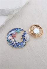 Broche aimantée - Vagues et coquillages