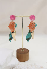 Boucles d'oreilles Coquillage Corail, Vert et doré