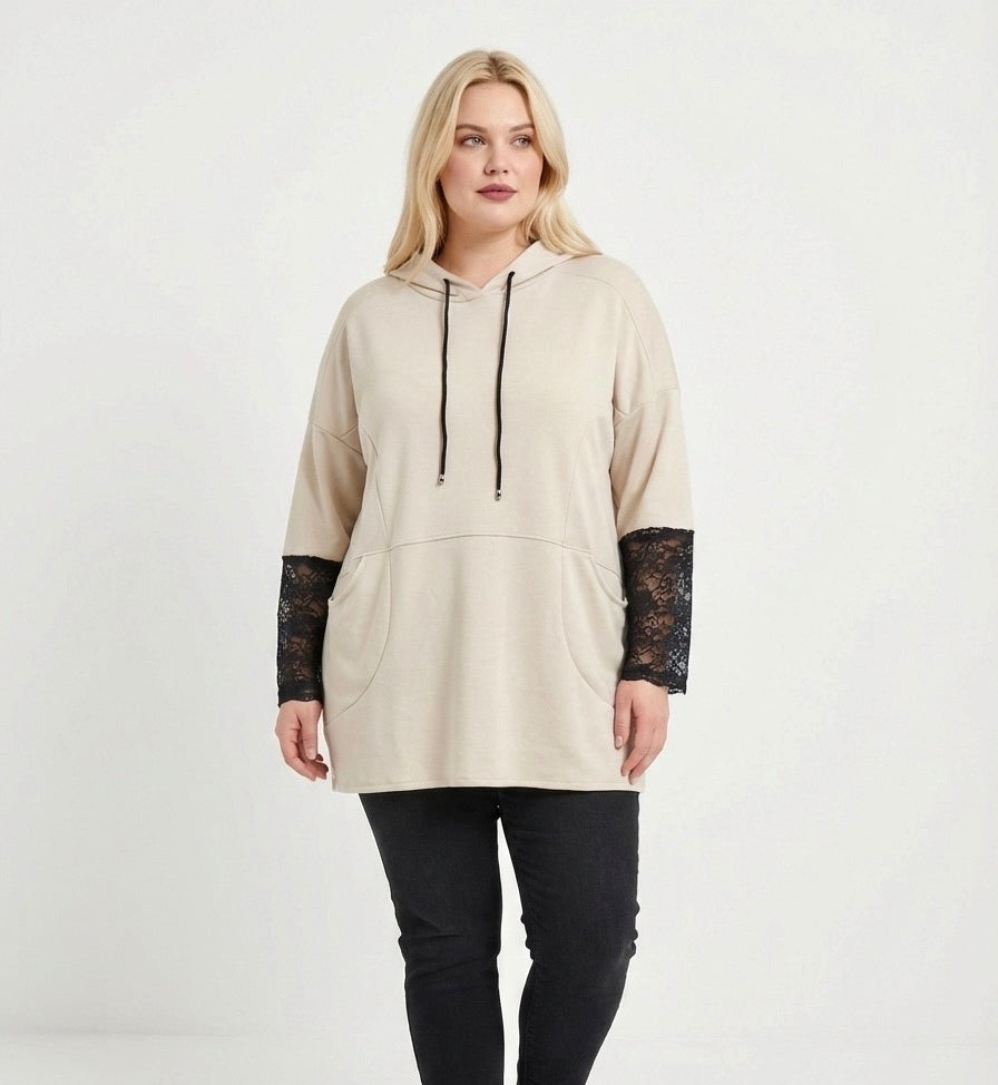 Sweat à capuche avec manches dentelle