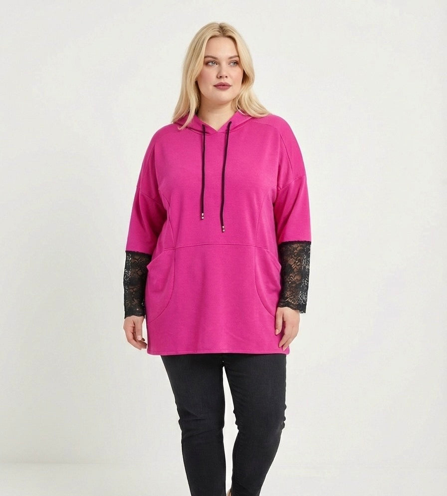 Sweat à capuche avec manches dentelle
