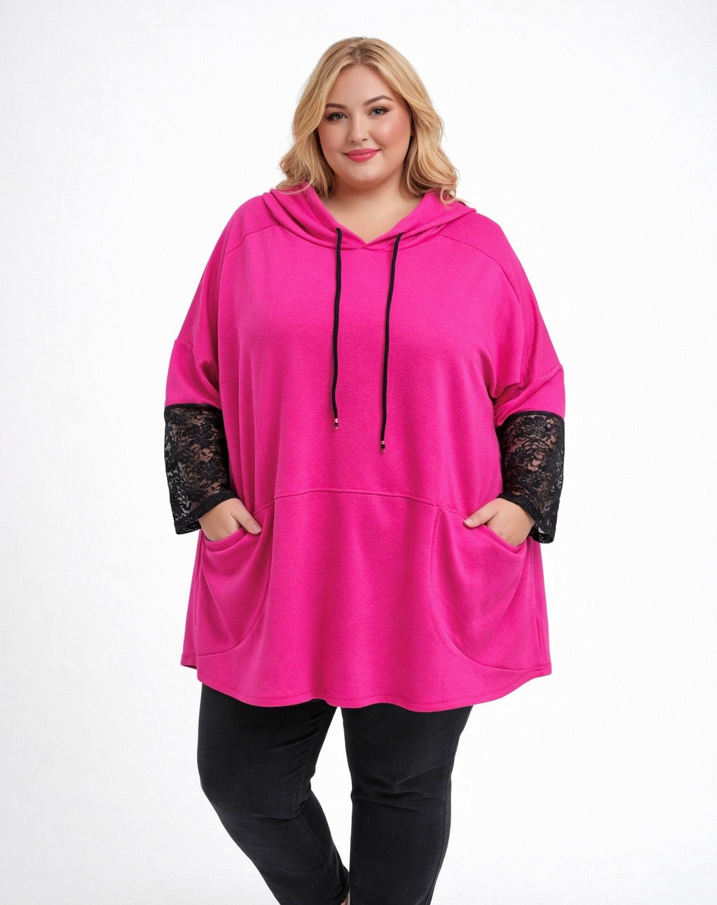 Sweat à capuche avec manches dentelle