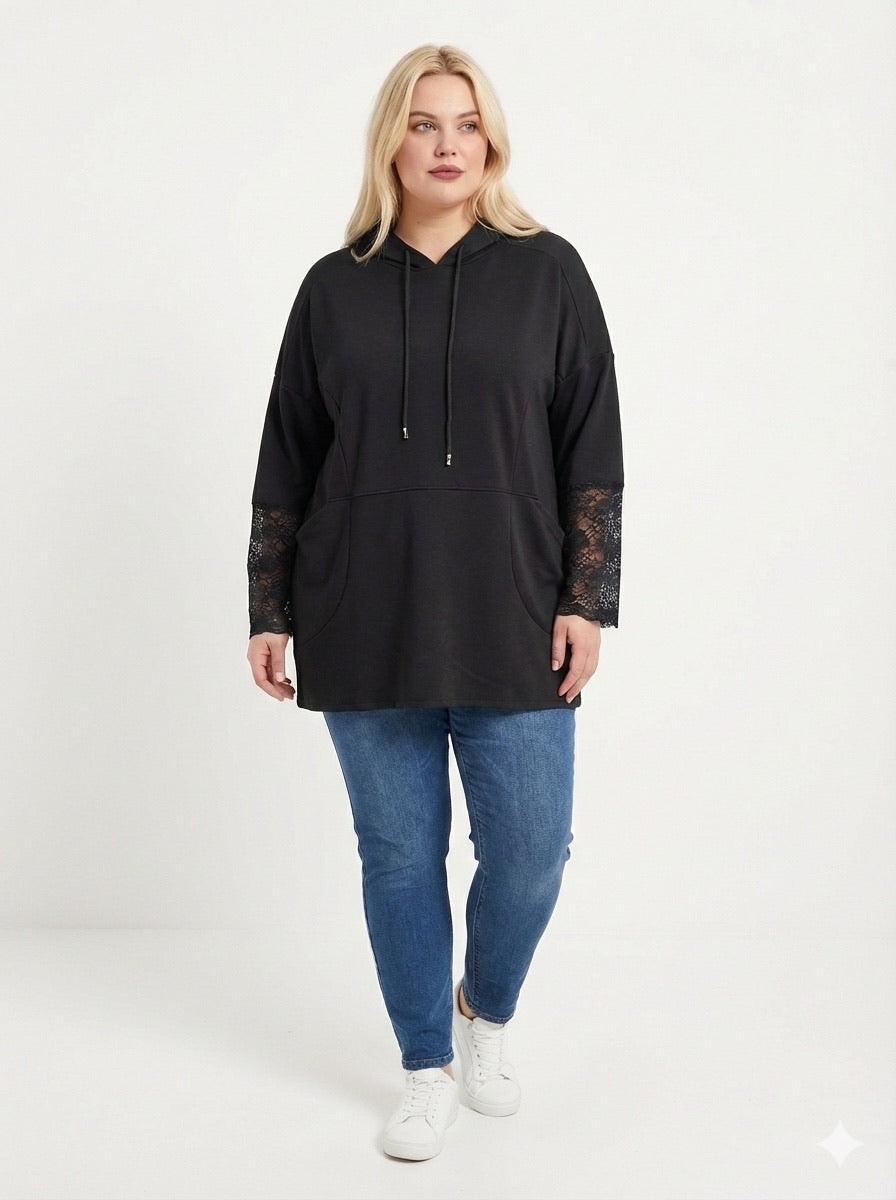 Sweat à capuche avec manches dentelle