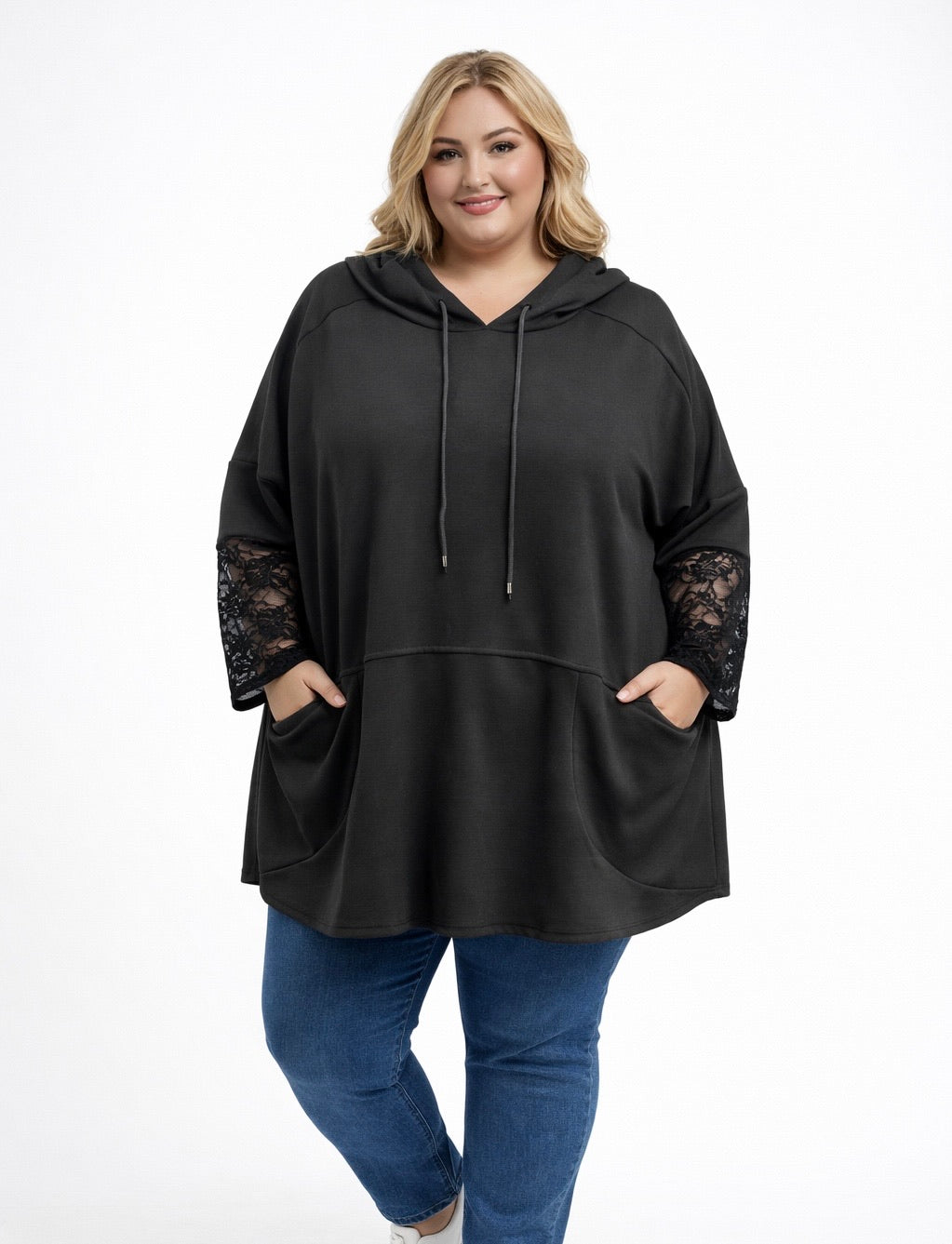 Sweat à capuche avec manches dentelle