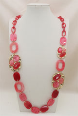 Collier long en perles d'acétate - Fuchsia