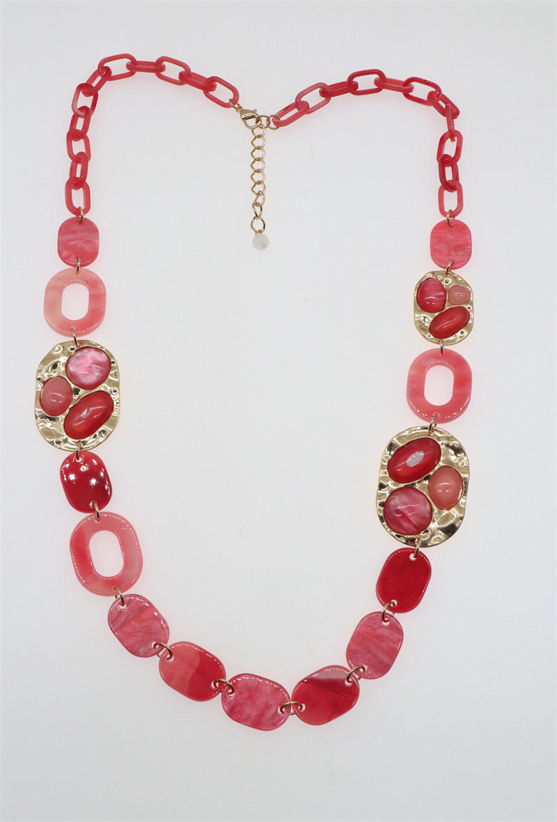 Collier long en perles d'acétate - Fuchsia