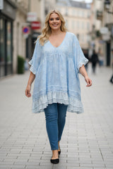 Robe imprimée en dentelle bleu ciel