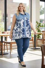 Chemisier sans manche en jean et dentelle