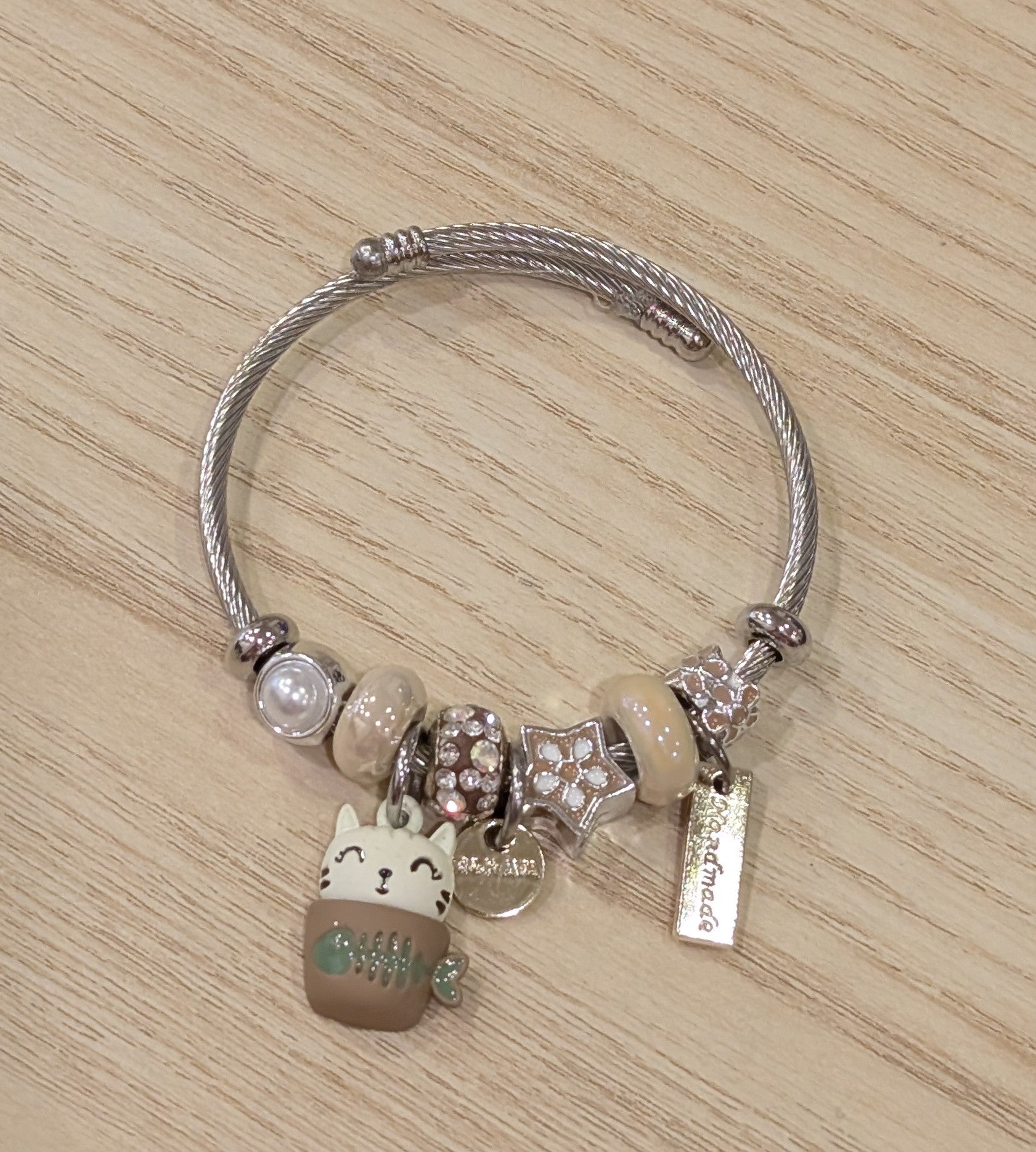 Bracelet souple - Chat dans tasse (taupe)