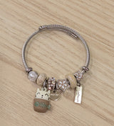 Bracelet souple - Chat dans tasse (taupe)
