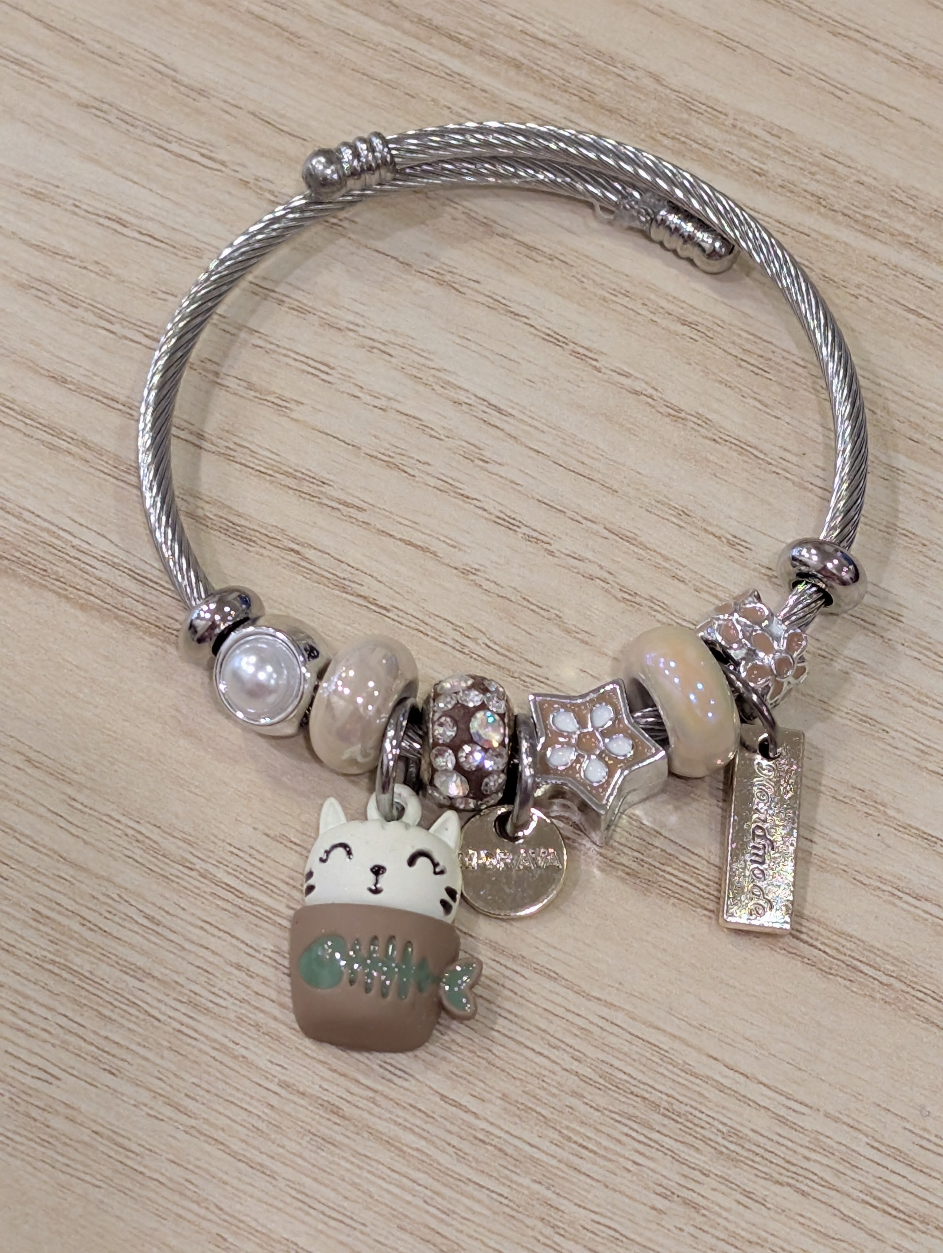 Bracelet souple - Chat dans tasse (taupe)