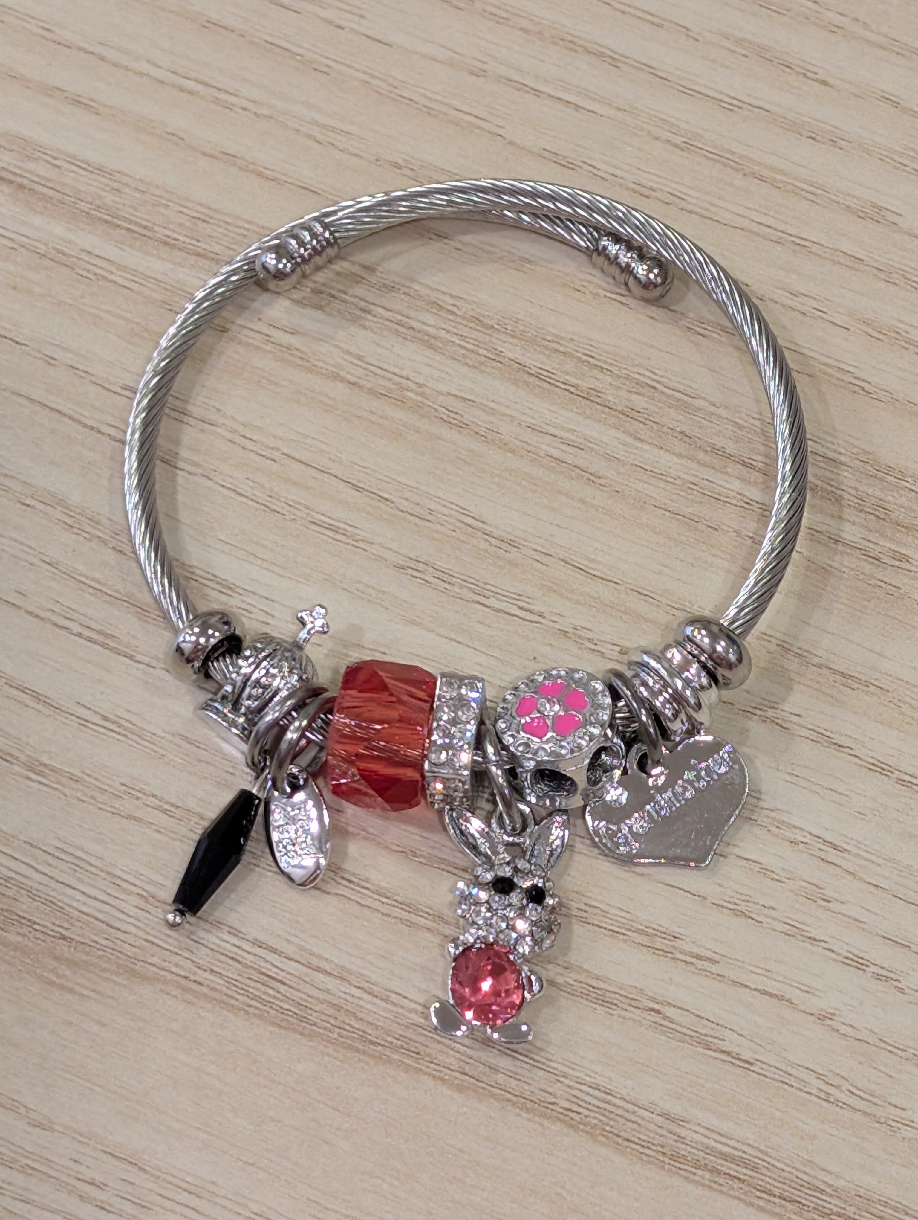 Bracelet souple - Argent lapin rose