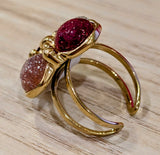 Bague ajustable - Petites pierres rouges et bordeaux