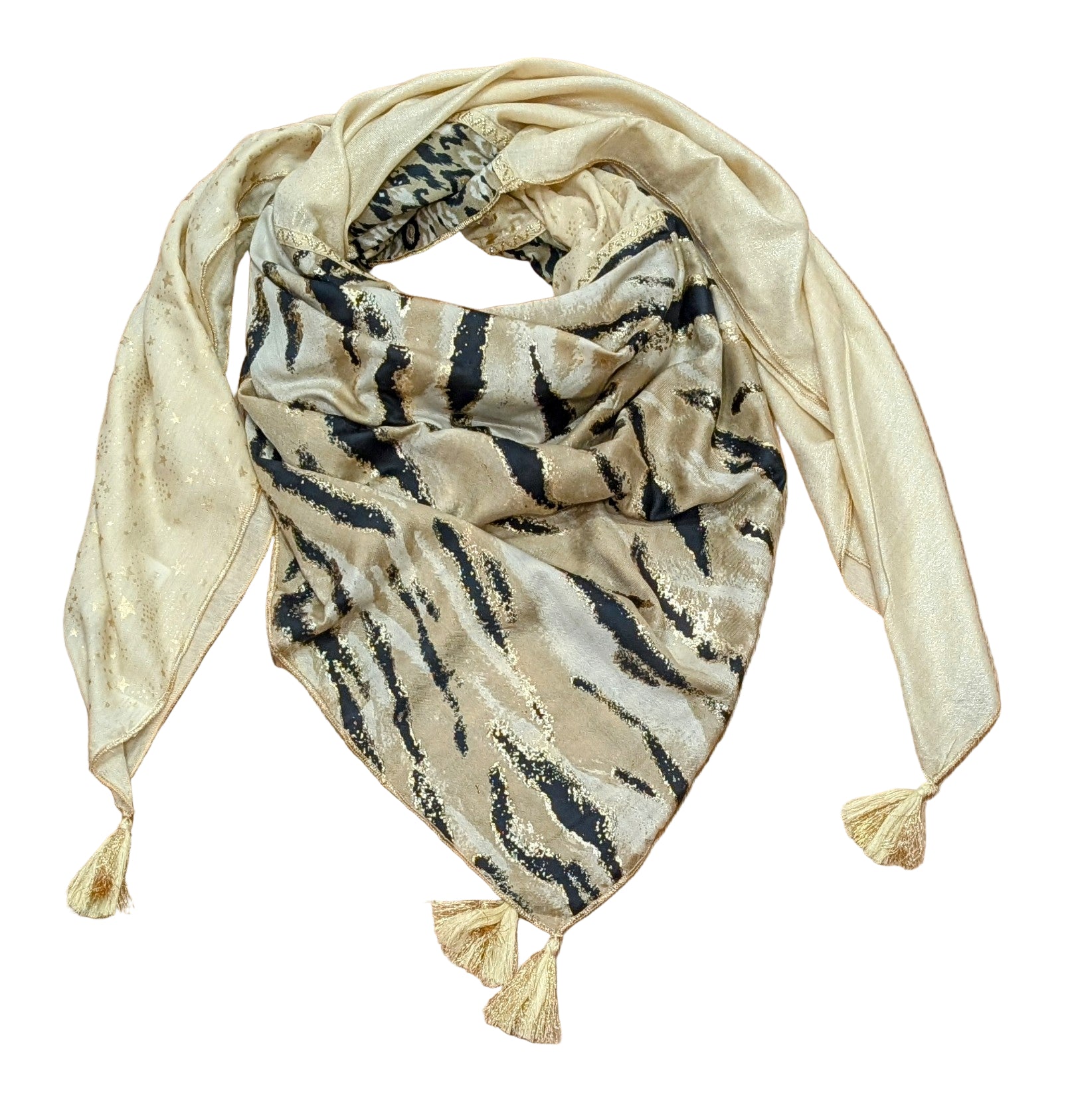 Foulard Carré 4 en 1 - Zèbre beige et doré