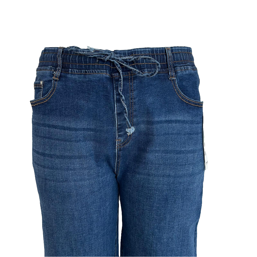 Pantalon jeans avec nœud à la taille coupe droite