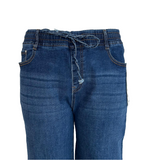 Pantalon jeans avec nœud à la taille coupe droite