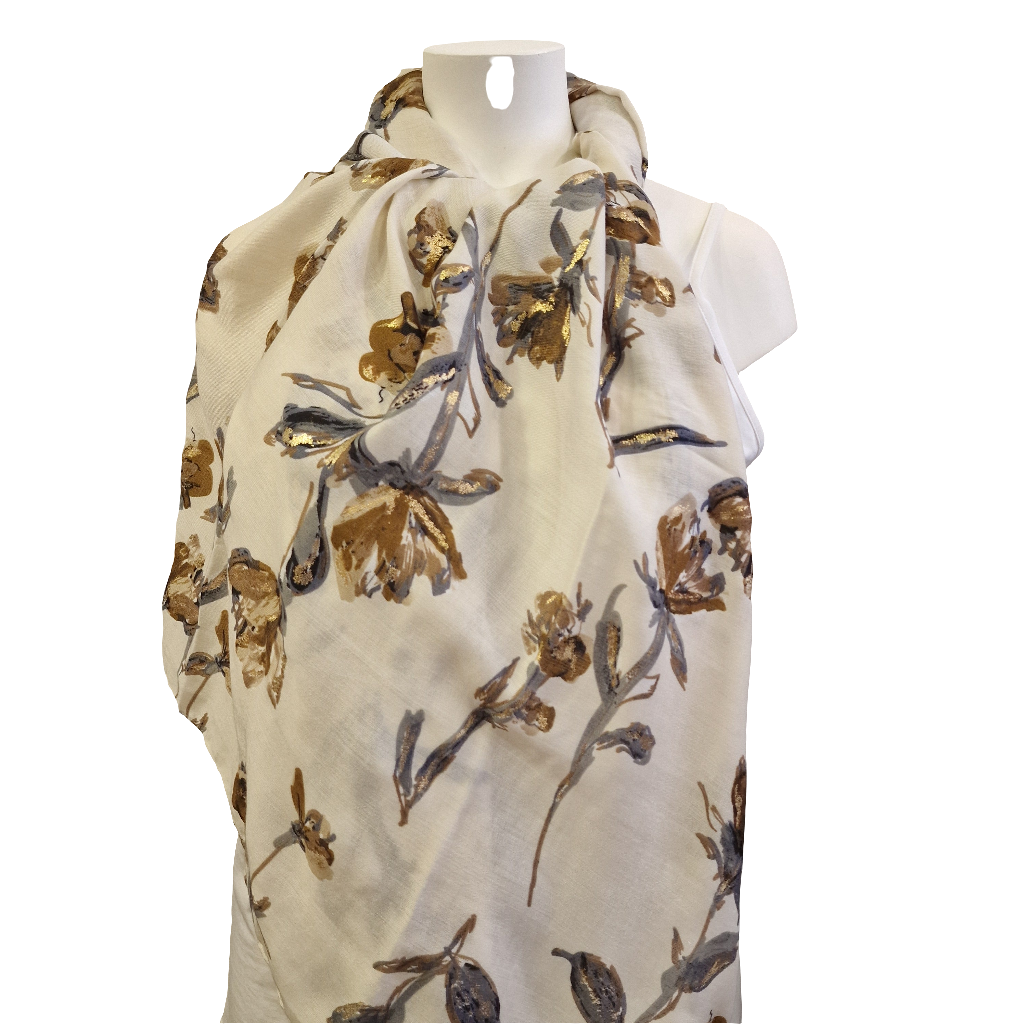 Foulard blanc et fleurs dorées