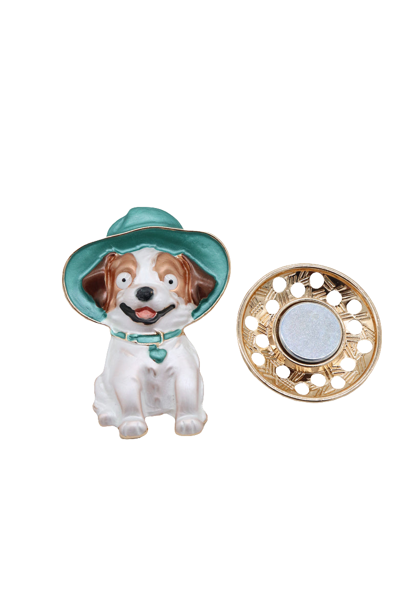 Broche aimantée - Chien au chapeau