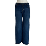 Pantalon jeans avec nœud à la taille coupe droite