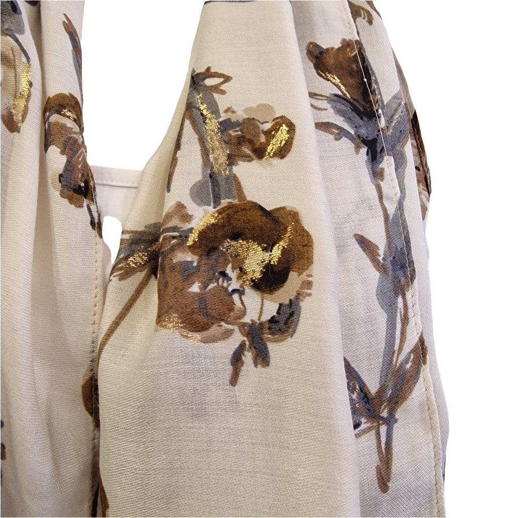 Foulard blanc et fleurs dorées