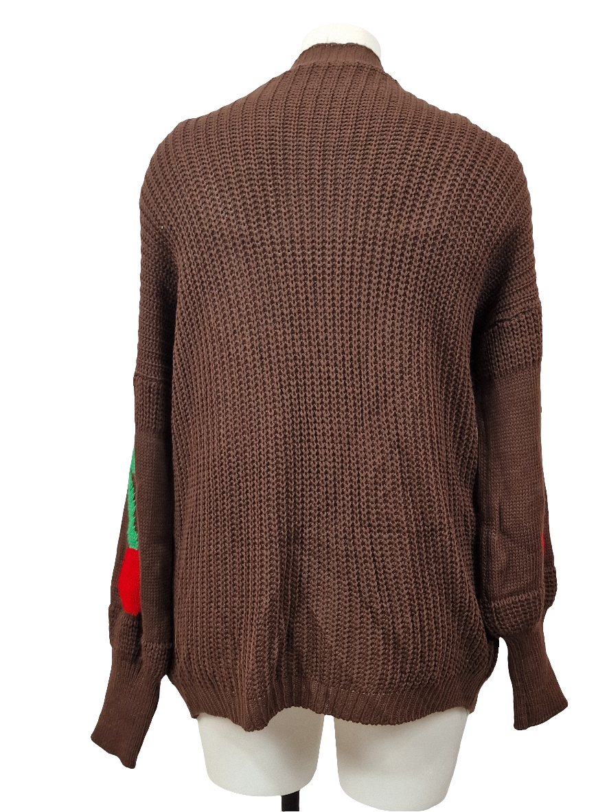Cardigan grosse maille avec cerises et poches