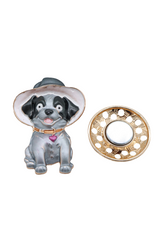 Broche aimantée - Chien au chapeau