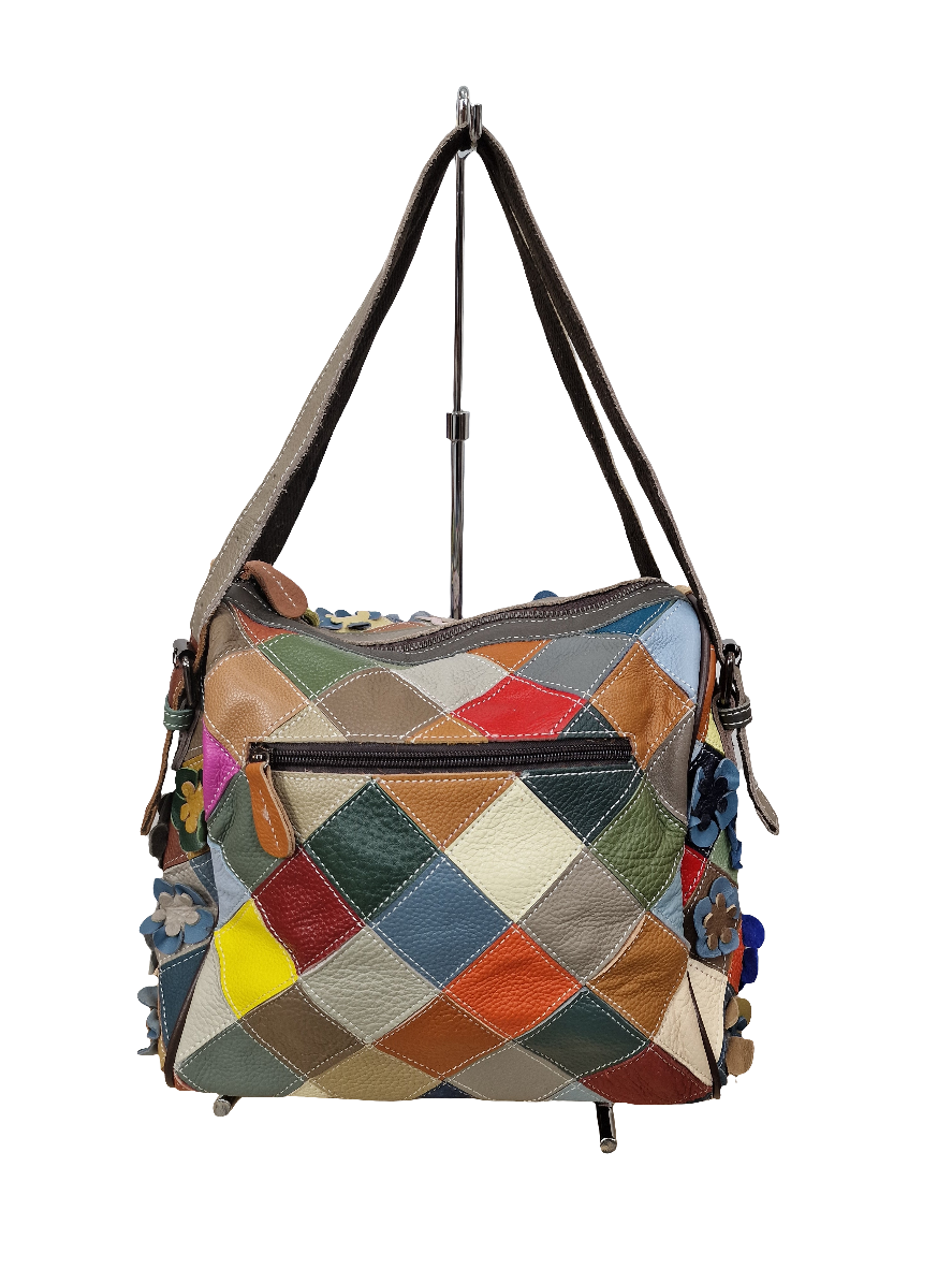 sac à main carré  en cuir avec petites fleurs