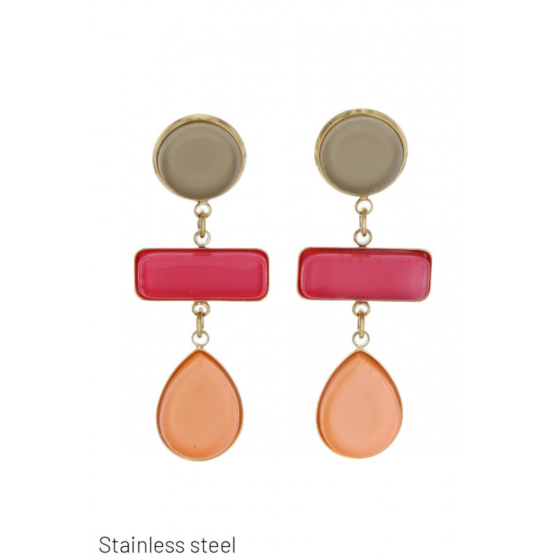 Boucles d'oreilles - Rond, rectangle et goutte Rose