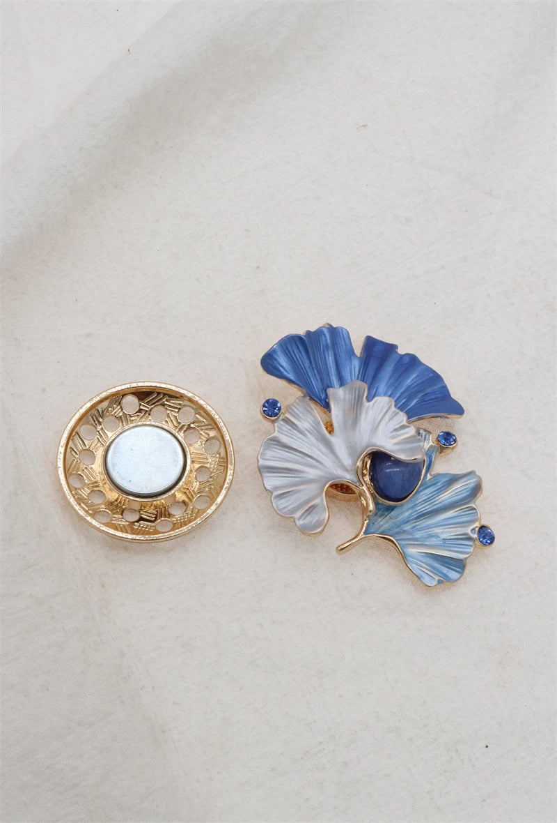 Broche aimantée - Feuille gynko et pierre