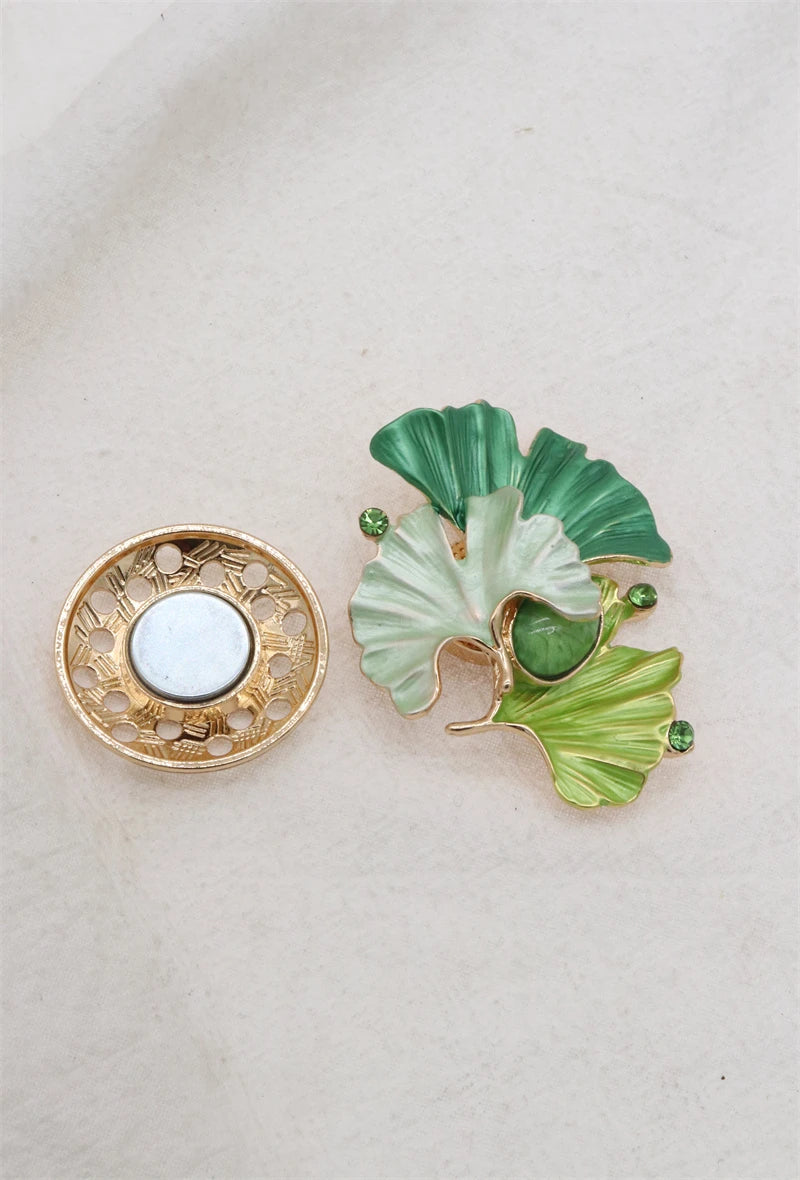 Broche aimantée - Feuille gynko et pierre