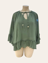 Blouse à volants tressée avec bijoux kaki
