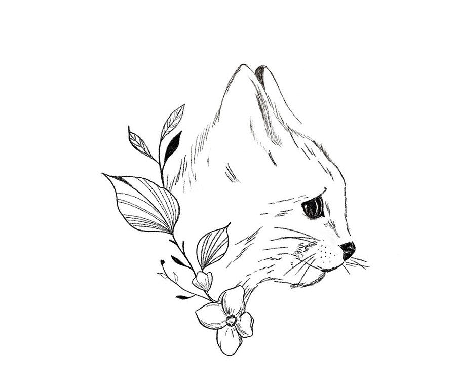 Tattoo Lovely - Le chat floral