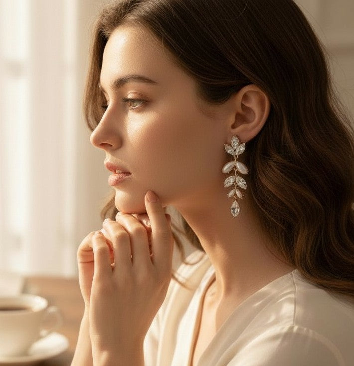 Boucles d'oreilles - Perles et brillants (longues)