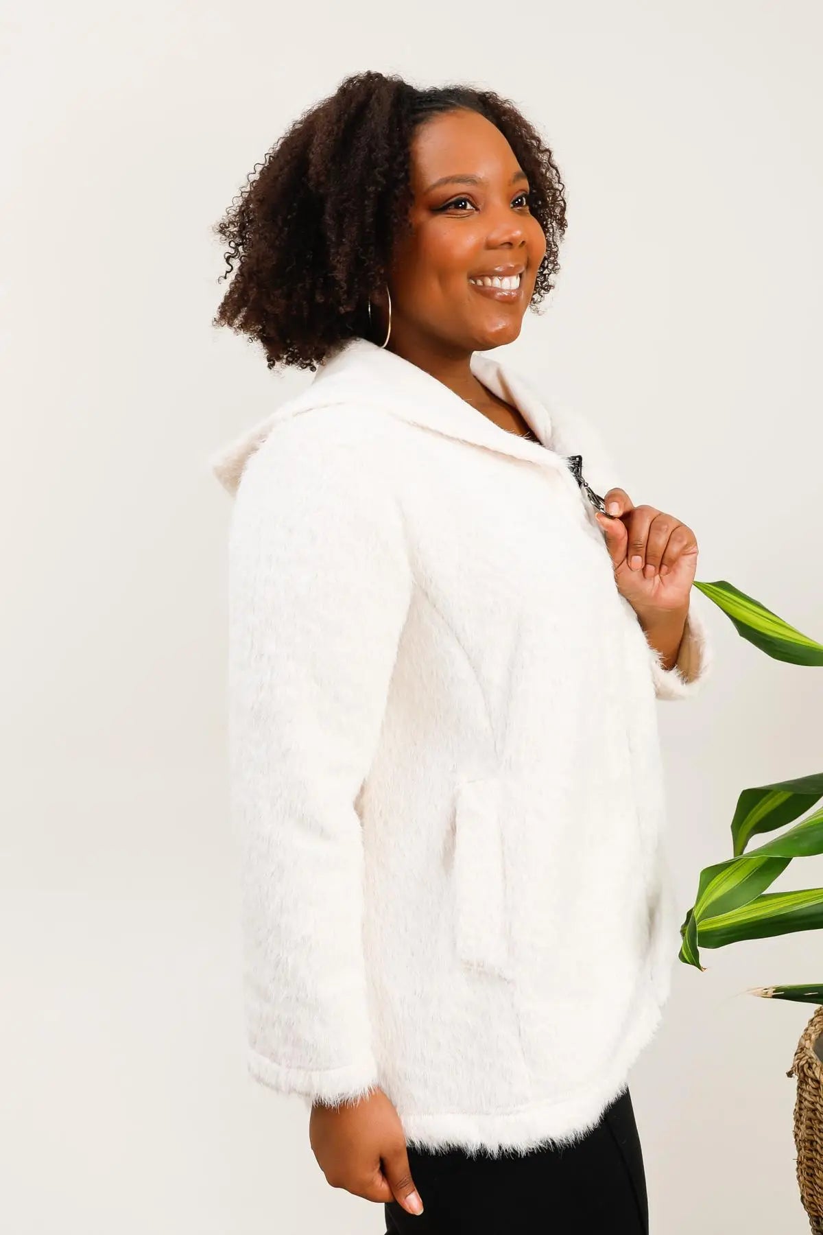 Veste douce avec tirette et poches - Blanche