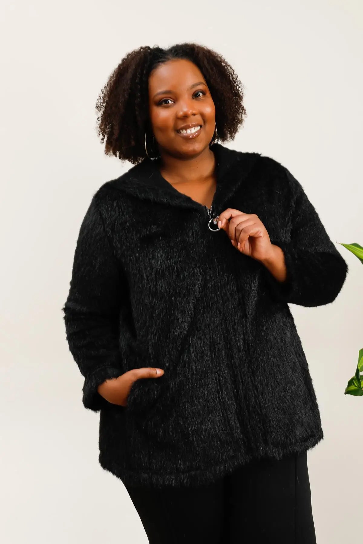 Veste douce avec tirette et poches - Noir