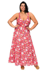 Robe longue - Fleurs Rouge