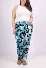 Pantalon fluide bleu imprimé léopard