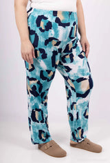 Pantalon fluide bleu imprimé léopard