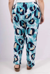 Pantalon fluide bleu imprimé léopard