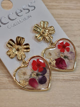 Boucles d'oreilles Coeur Fleurs résine