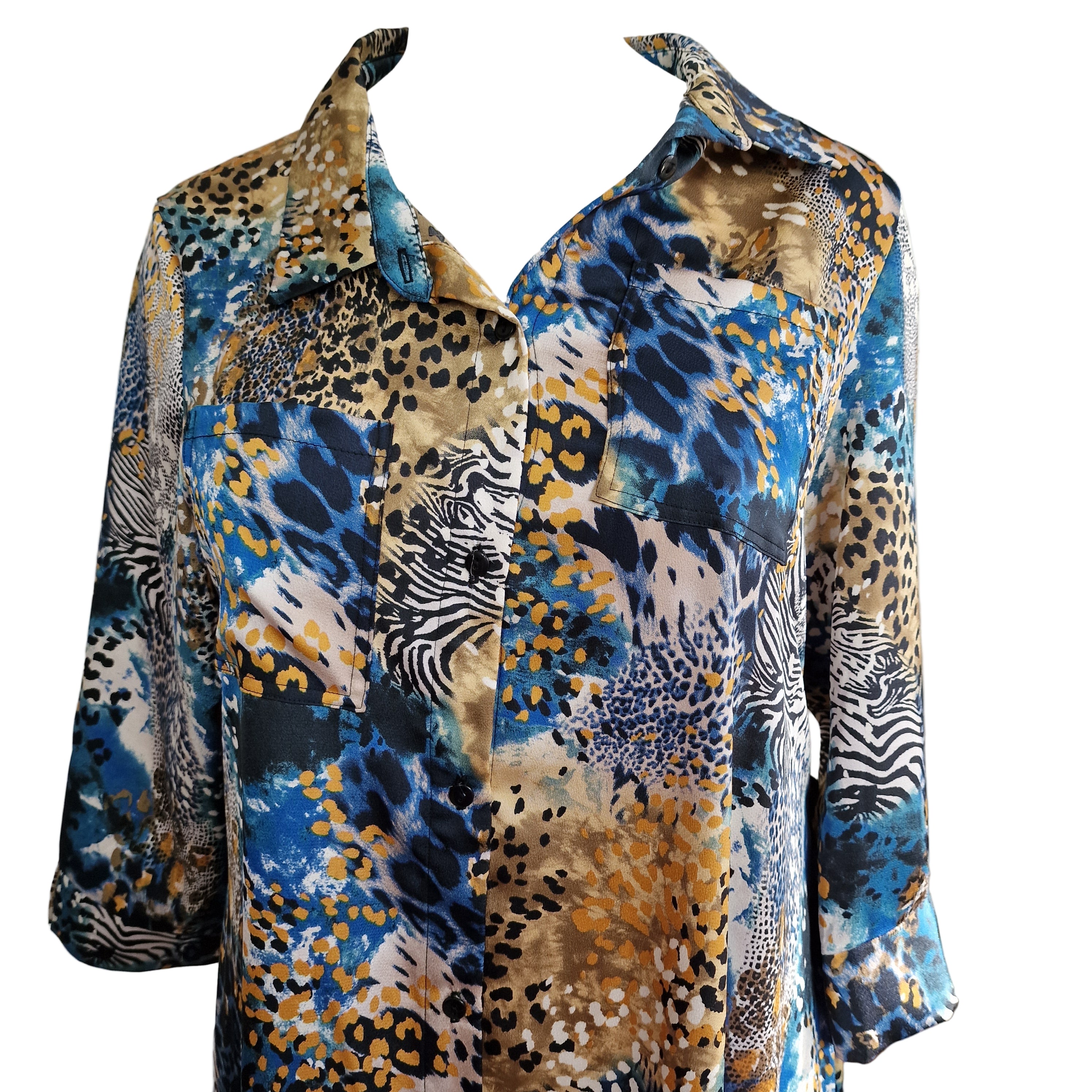 Robe chemise longue satinée - Panthère bleue