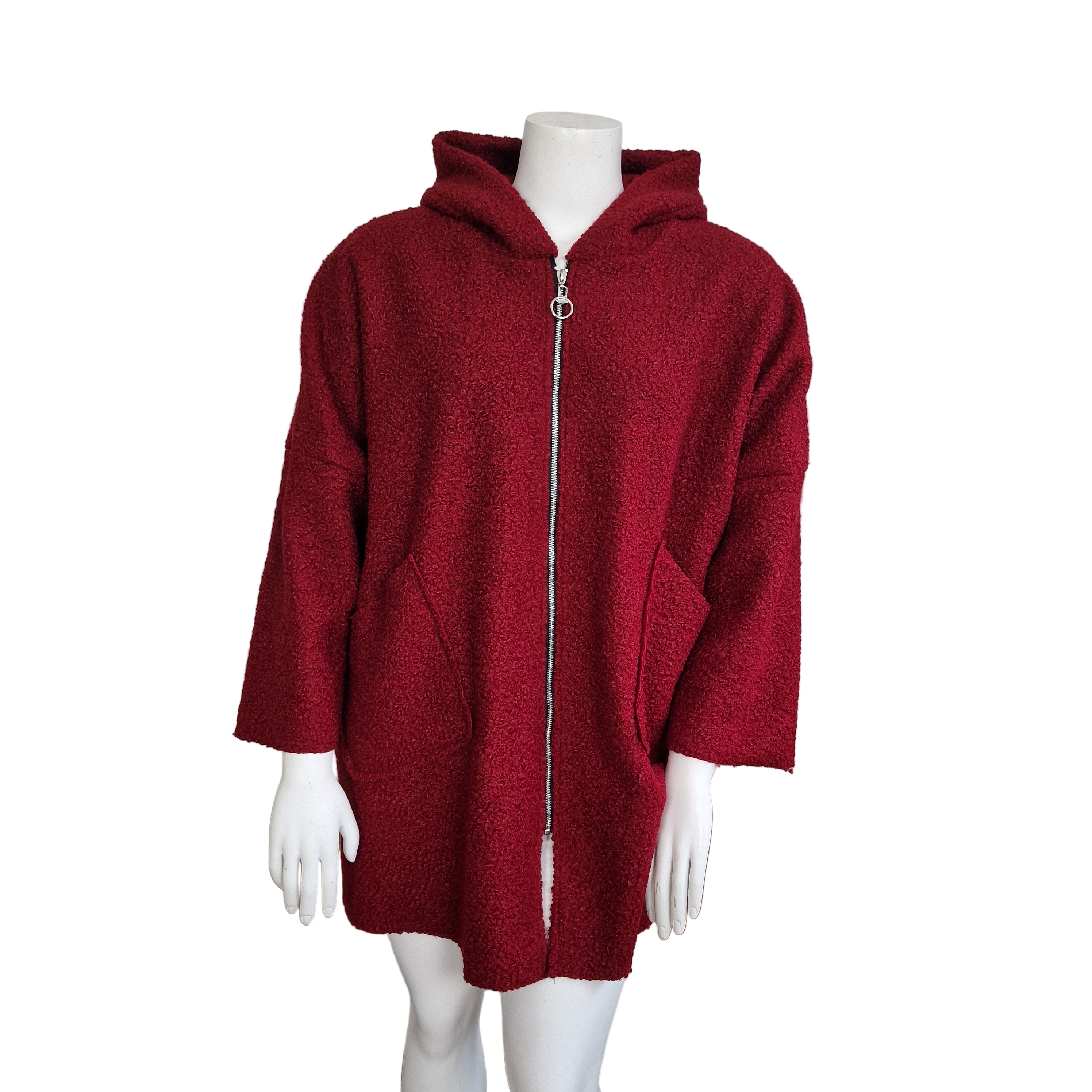 Manteau à capuche en laine bouclée