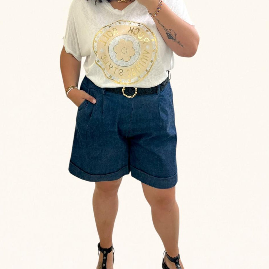 Short en coton avec ceinture