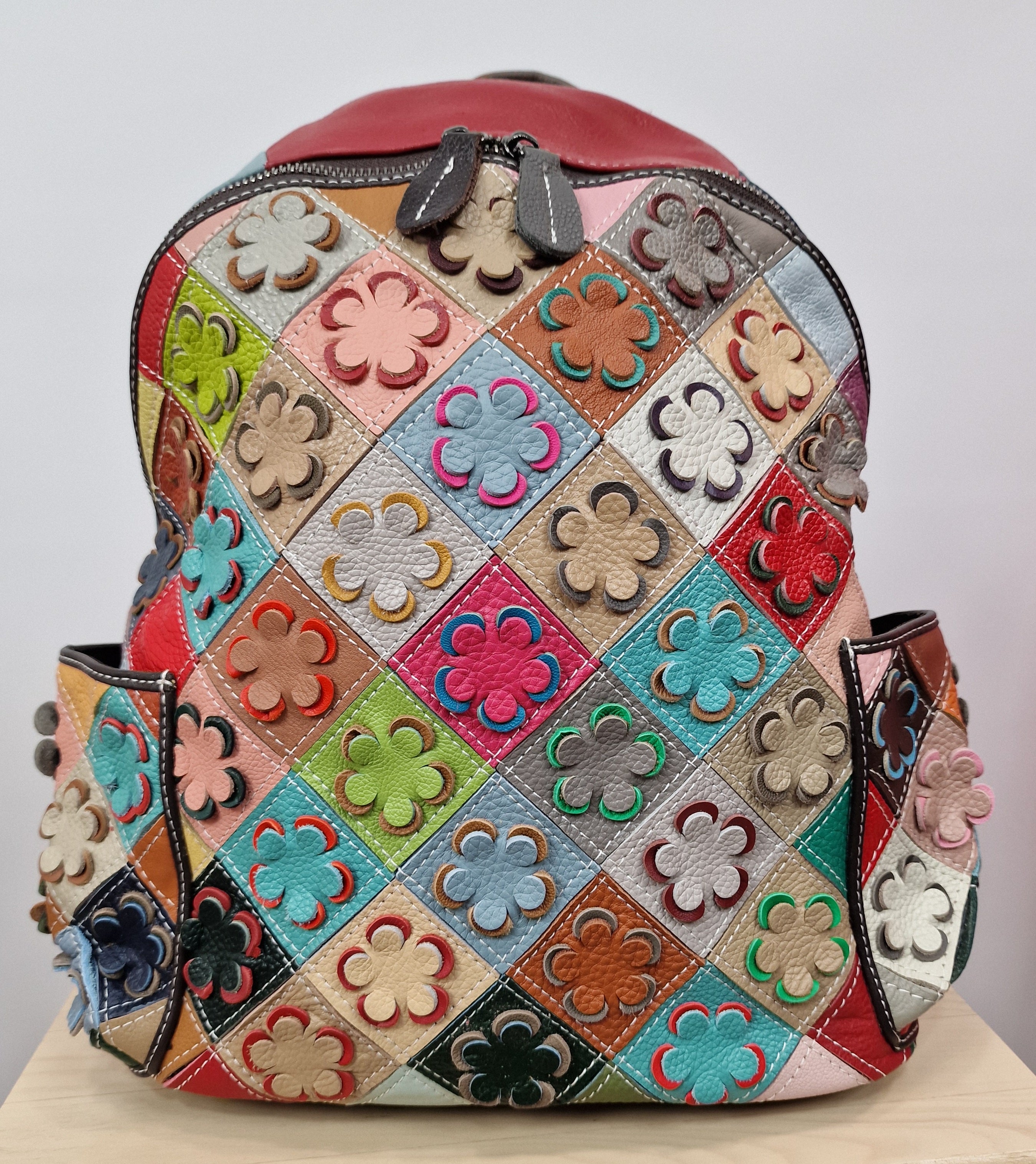 Sac à dos en cuir fleurs multicolores