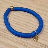 Bracelet élastiqué perles plates en polymère grandes - Bleu Fluo