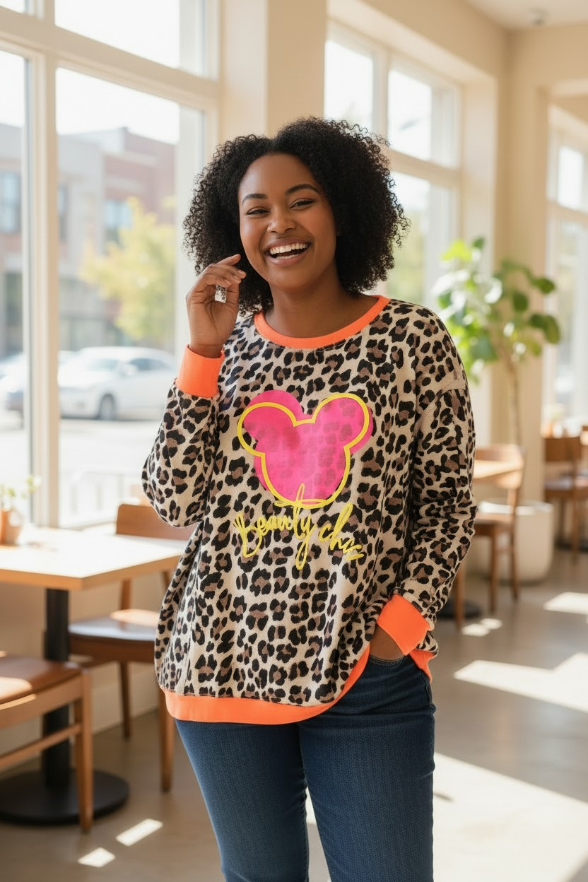 Sweat léopard Mickey fluo