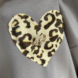 Sweat col rond coeur léopard
