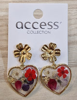 Boucles d'oreilles Coeur Fleurs résine