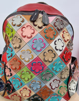 Sac à dos en cuir fleurs multicolores