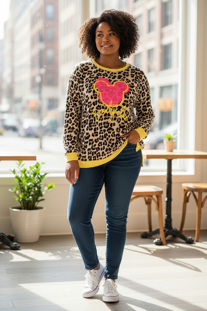 Sweat léopard Mickey fluo