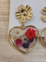Boucles d'oreilles Coeur Fleurs résine